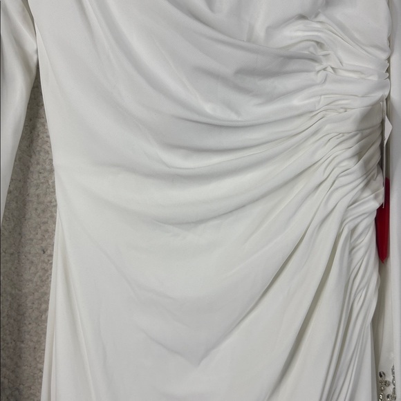 NWOT Mac Duggal Womens White Jeweled Long Sleeve Drop Shoulder Gown Size 0 - Picture 8 of 16